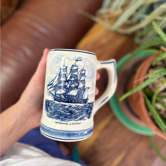 Vintage Blue Delfts Hand painted Made in Holland Nautical Ship Design Mug - Picture 8 of 11